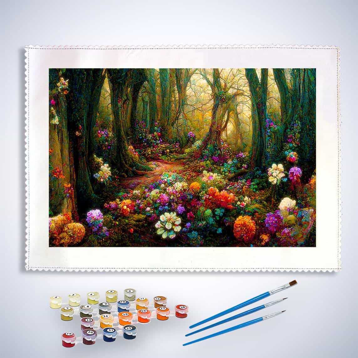 Malen nach Zahlen - Blumenwald - hochwertige Leinwand - Blumen, Horizontal, Wald