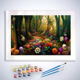 Malen nach Zahlen - Blumenwald - hochwertige Leinwand - Blumen, Horizontal, Wald