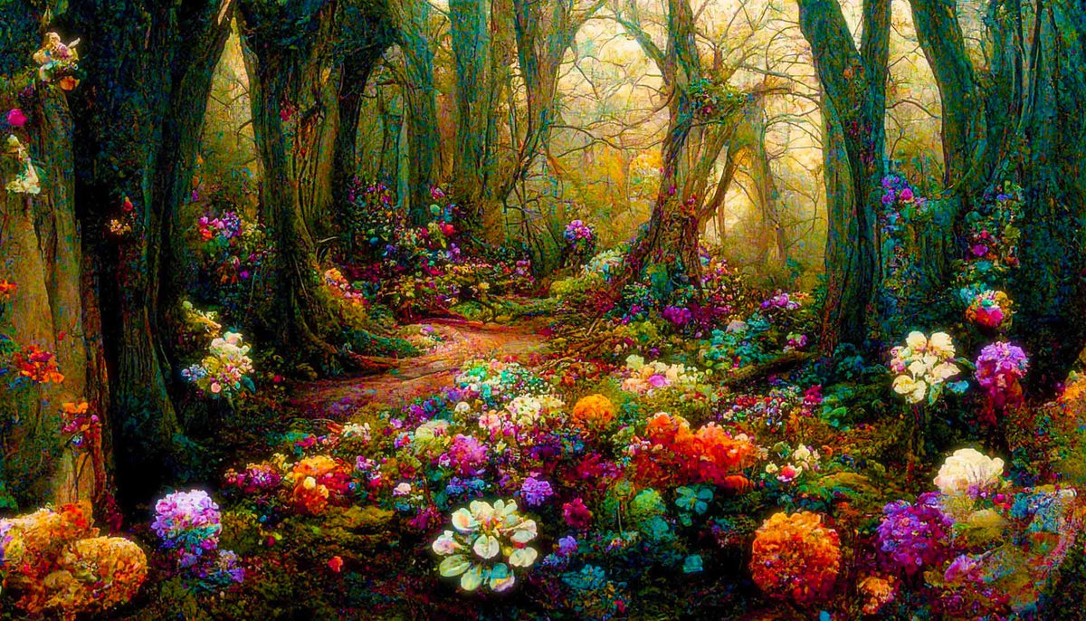 Malen nach Zahlen - Blumenwald - hochwertige Leinwand - Blumen, Horizontal, Wald