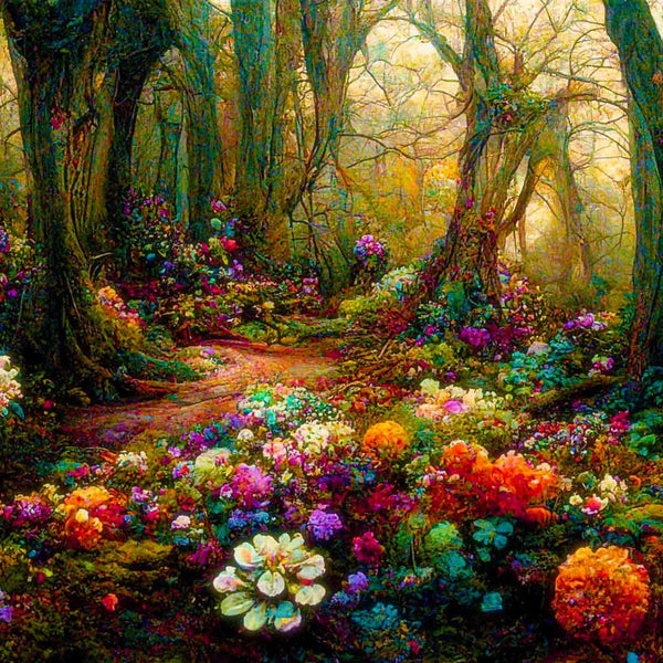 Malen nach Zahlen - Blumenwald - hochwertige Leinwand - Blumen, Horizontal, Wald