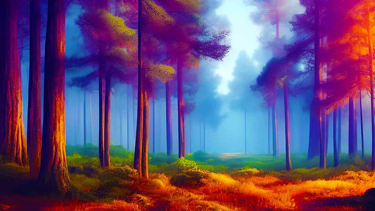 Malen nach Zahlen - Waldlichtung im Nebel - hochwertige Leinwand - Horizontal, Wald
