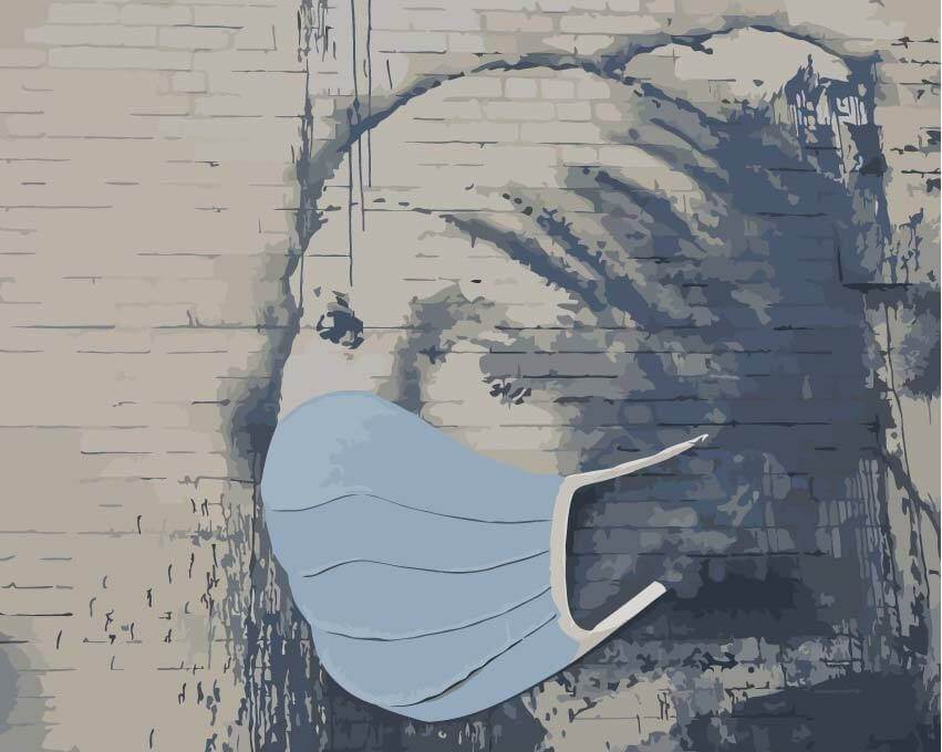 Frau mit Mundschutz - Banksy - hochwertige Leinwand - 3fuer2, exclude, horizontal, Mittel, Streetart