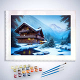 Malen nach Zahlen - Urlaubshaus, Schneelandschaft - hochwertige Leinwand - Horizontal, Winter