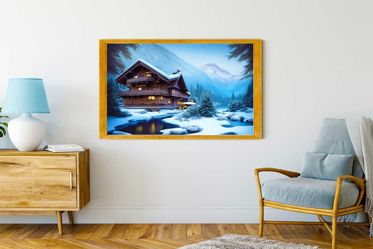 Malen nach Zahlen - Urlaubshaus, Schneelandschaft - hochwertige Leinwand - Horizontal, Winter