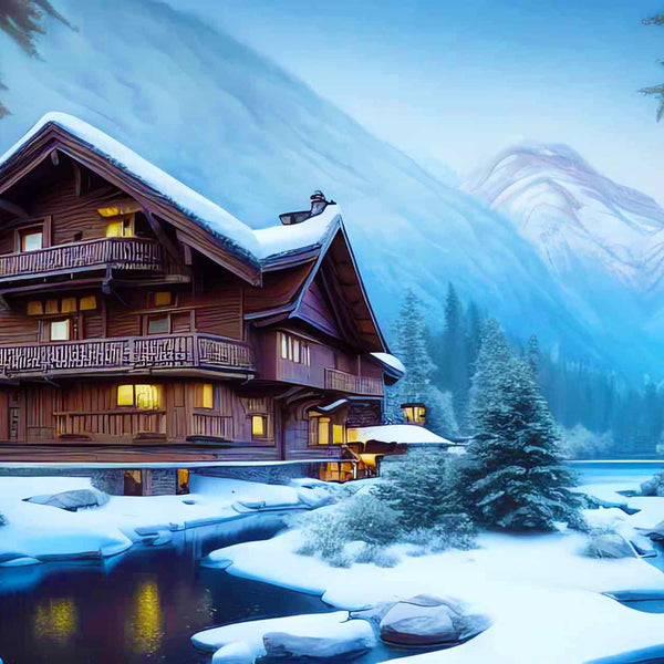 Malen nach Zahlen - Urlaubshaus, Schneelandschaft - hochwertige Leinwand - Horizontal, Winter