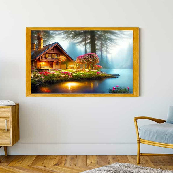 Malen nach Zahlen - Romantisches Häuschen am See - hochwertige Leinwand - Horizontal, Landschaft, See