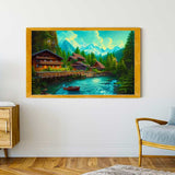 Malen nach Zahlen - Romantisches Bergdorf - hochwertige Leinwand - Berge, Horizontal, Landschaft