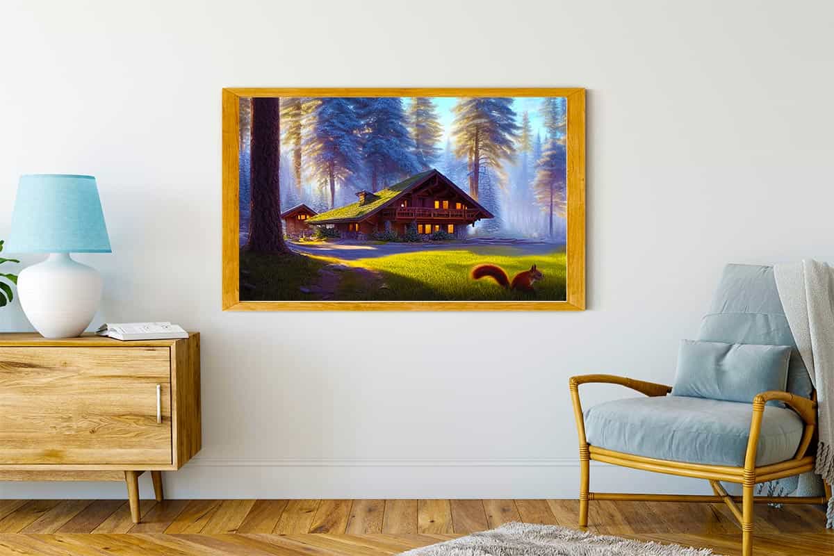 Malen nach Zahlen - Eichhörnchen am Waldhaus - hochwertige Leinwand - Horizontal, Landschaft, Tiere