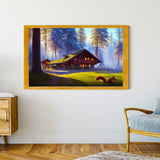 Malen nach Zahlen - Eichhörnchen am Waldhaus - hochwertige Leinwand - Horizontal, Landschaft, Tiere