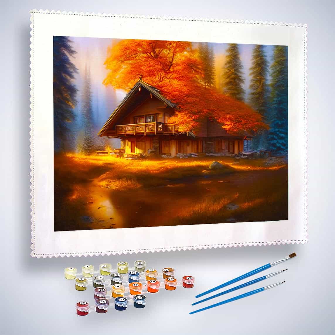 Malen nach Zahlen - Waldherbsthäuschen - hochwertige Leinwand - Herbst, Horizontal, Landschaft
