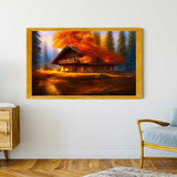 Malen nach Zahlen - Waldherbsthäuschen - hochwertige Leinwand - Herbst, Horizontal, Landschaft