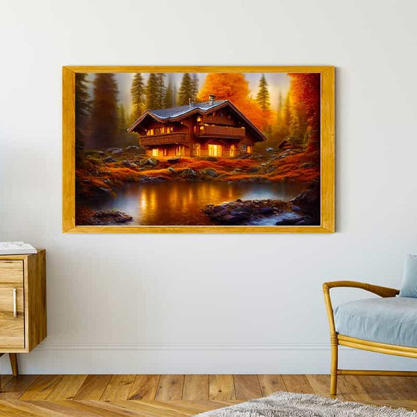 Malen nach Zahlen - Idyllisches Waldschlösschen - hochwertige Leinwand - Herbst, Horizontal, Landschaft