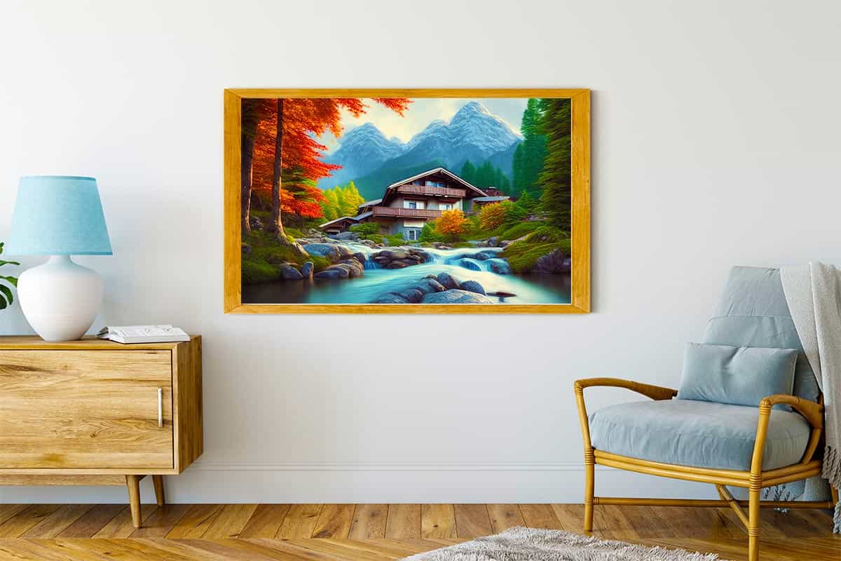 Malen nach Zahlen - Haus am wilden Bächlein - hochwertige Leinwand - Berge, Horizontal, Landschaft, Wald