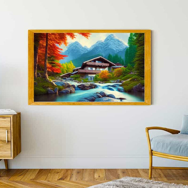 Malen nach Zahlen - Haus am wilden Bächlein - hochwertige Leinwand - Berge, Horizontal, Landschaft, Wald