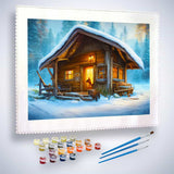 Malen nach Zahlen - Winterhäuschen - hochwertige Leinwand - Horizontal, Winter