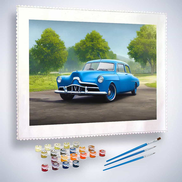 Malen nach Zahlen - Old Blue - hochwertige Leinwand - Auto, Horizontal, Oldtimer
