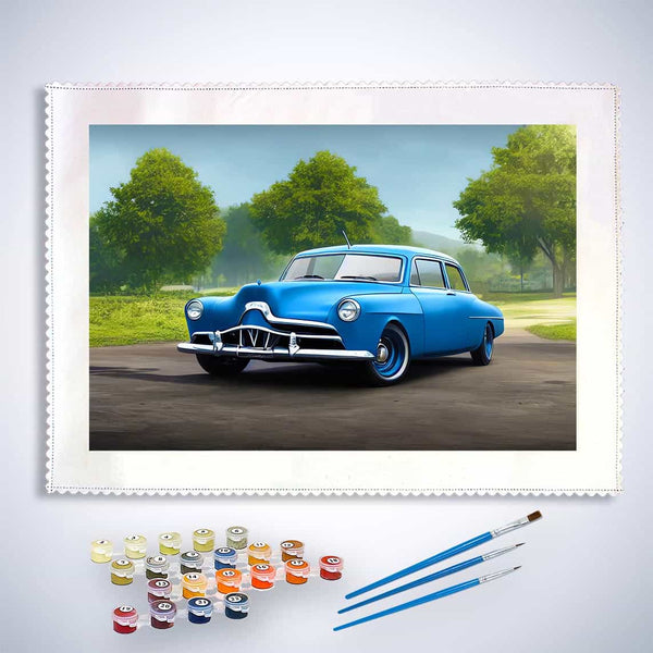Malen nach Zahlen - Old Blue - hochwertige Leinwand - Auto, Horizontal, Oldtimer