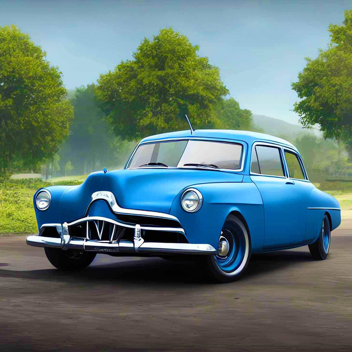 Malen nach Zahlen - Old Blue - hochwertige Leinwand - Auto, Horizontal, Oldtimer