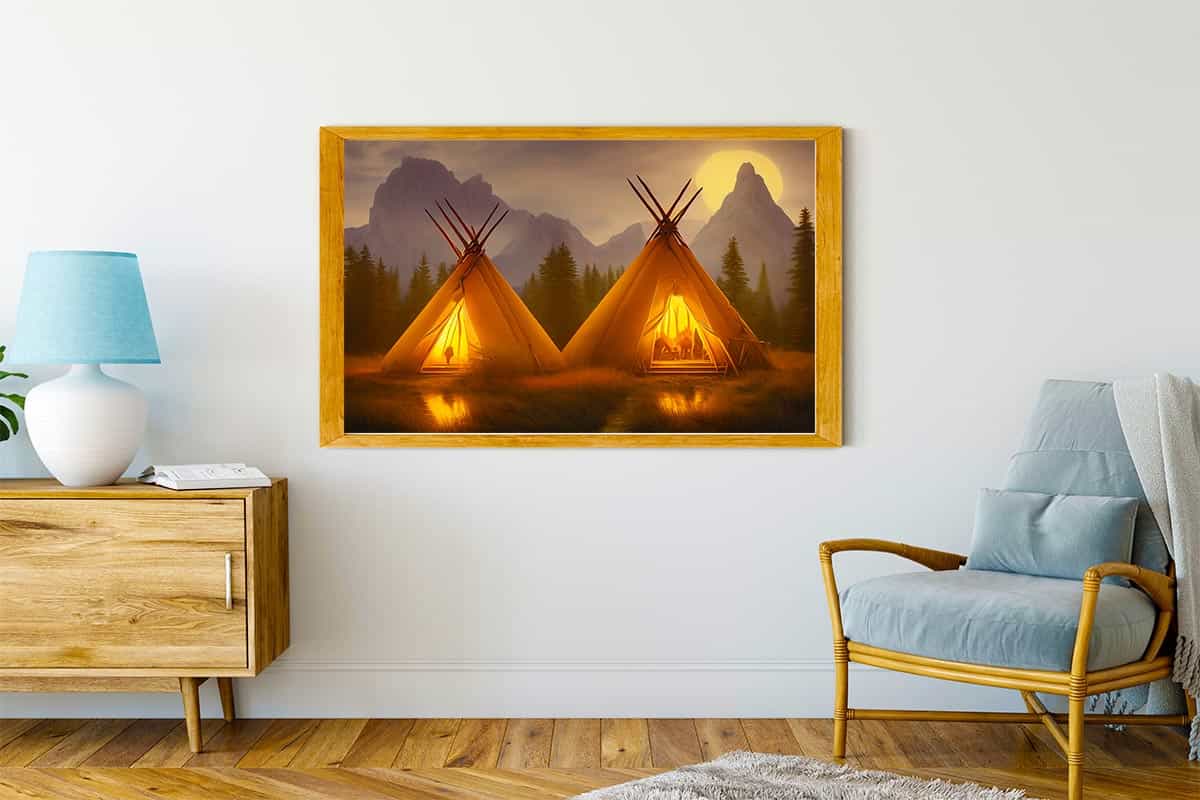 Malen nach Zahlen - Zwei Tipis - hochwertige Leinwand - Berge, Horizontal, Landschaft