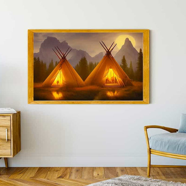 Malen nach Zahlen - Zwei Tipis - hochwertige Leinwand - Berge, Horizontal, Landschaft