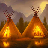 Malen nach Zahlen - Zwei Tipis - hochwertige Leinwand - Berge, Horizontal, Landschaft