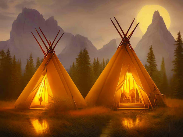 Malen nach Zahlen - Zwei Tipis - hochwertige Leinwand - Berge, Horizontal, Landschaft