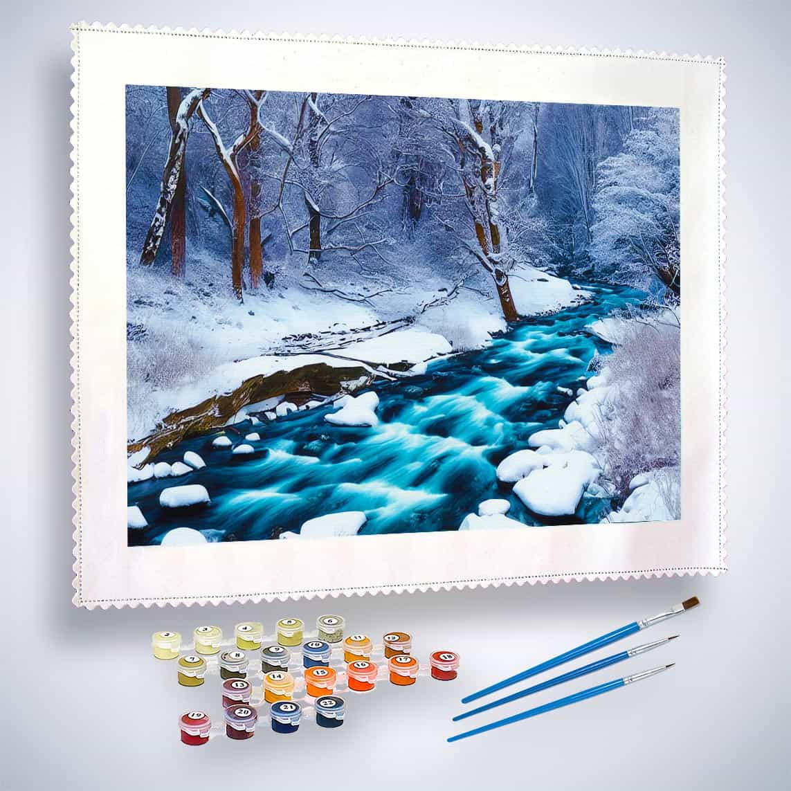 Malen nach Zahlen - Eisbach - hochwertige Leinwand - Fluss, Horizontal, Winter