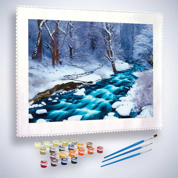 Malen nach Zahlen - Eisbach - hochwertige Leinwand - Fluss, Horizontal, Winter