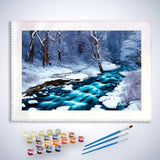 Malen nach Zahlen - Eisbach - hochwertige Leinwand - Fluss, Horizontal, Winter