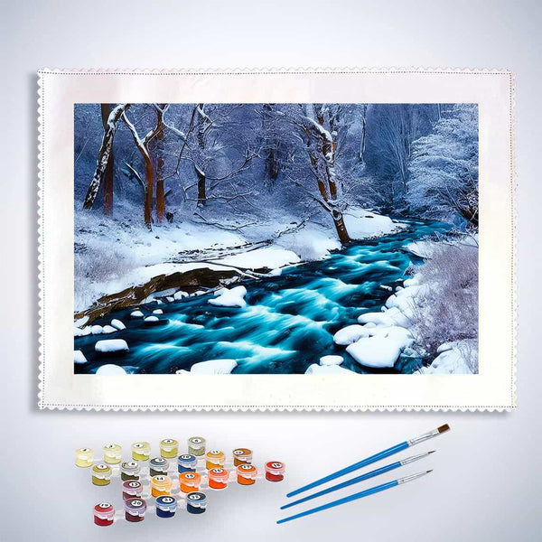 Malen nach Zahlen - Eisbach - hochwertige Leinwand - Fluss, Horizontal, Winter