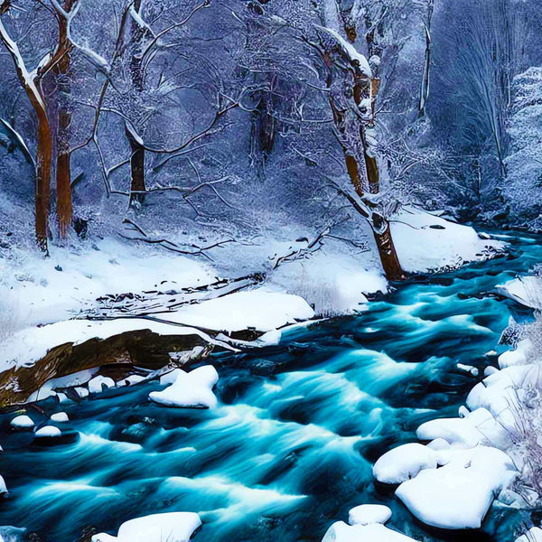 Malen nach Zahlen - Eisbach - hochwertige Leinwand - Fluss, Horizontal, Winter