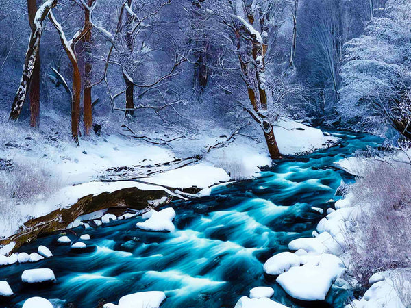 Malen nach Zahlen - Eisbach - hochwertige Leinwand - Fluss, Horizontal, Winter