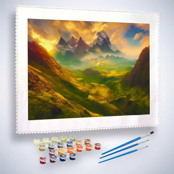 Malen nach Zahlen - Berge und Wolken - hochwertige Leinwand - Berge, Horizontal, Landschaft