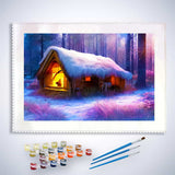 Malen nach Zahlen - Hütte im Schnee - hochwertige Leinwand - Horizontal, Wald, Winter