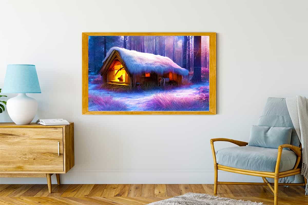Malen nach Zahlen - Hütte im Schnee - hochwertige Leinwand - Horizontal, Wald, Winter