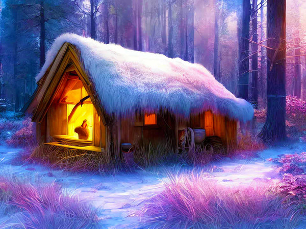 Malen nach Zahlen - Hütte im Schnee - hochwertige Leinwand - Horizontal, Wald, Winter