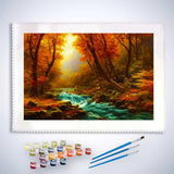 Malen nach Zahlen - Wilder Fluss im Herbst - hochwertige Leinwand - Fluss, Horizontal, Landschaft, Wald