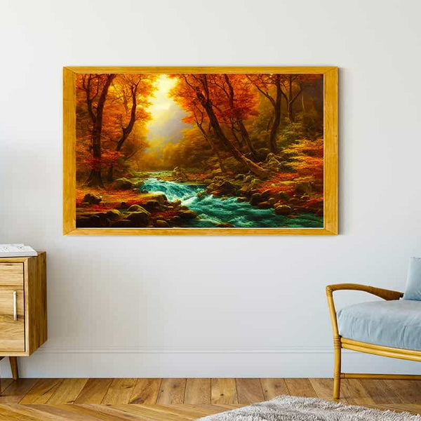 Malen nach Zahlen - Wilder Fluss im Herbst - hochwertige Leinwand - Fluss, Horizontal, Landschaft, Wald