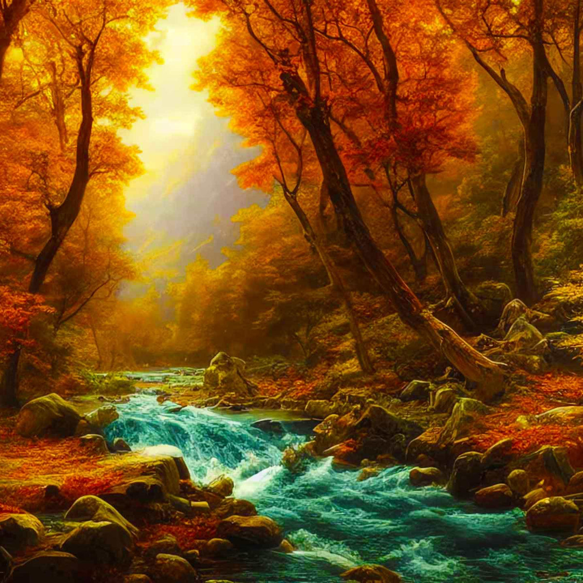 Malen nach Zahlen - Wilder Fluss im Herbst - hochwertige Leinwand - Fluss, Horizontal, Landschaft, Wald