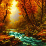 Malen nach Zahlen - Wilder Fluss im Herbst - hochwertige Leinwand - Fluss, Horizontal, Landschaft, Wald