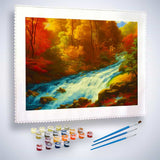 Malen nach Zahlen - Reißender Fluss im Wald - hochwertige Leinwand - Fluss, Horizontal, Landschaft, Wald