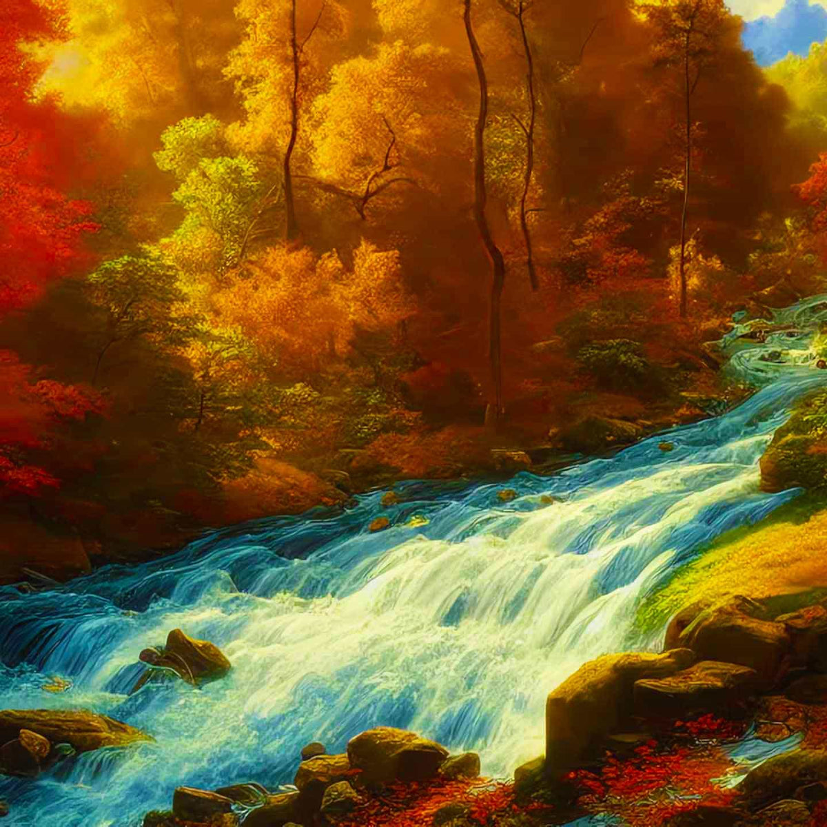 Malen nach Zahlen - Reißender Fluss im Wald - hochwertige Leinwand - Fluss, Horizontal, Landschaft, Wald