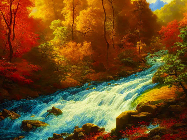 Malen nach Zahlen - Reißender Fluss im Wald - hochwertige Leinwand - Fluss, Horizontal, Landschaft, Wald