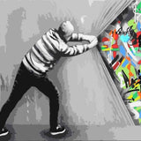 Grauer Vorhang, Martin Whatson - Banksy - hochwertige Leinwand - 3fuer2, exclude, horizontal, Mittel, Streetart