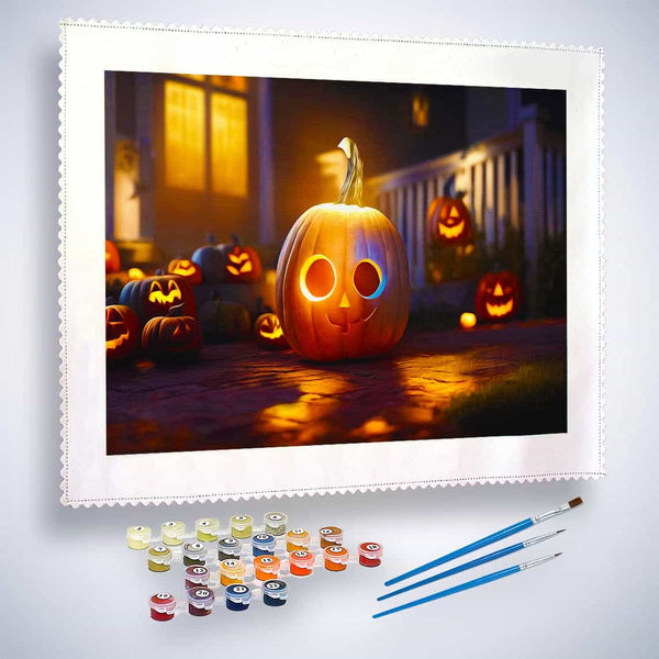 Malen nach Zahlen - Kürbisbande - hochwertige Leinwand - Halloween, Horizontal