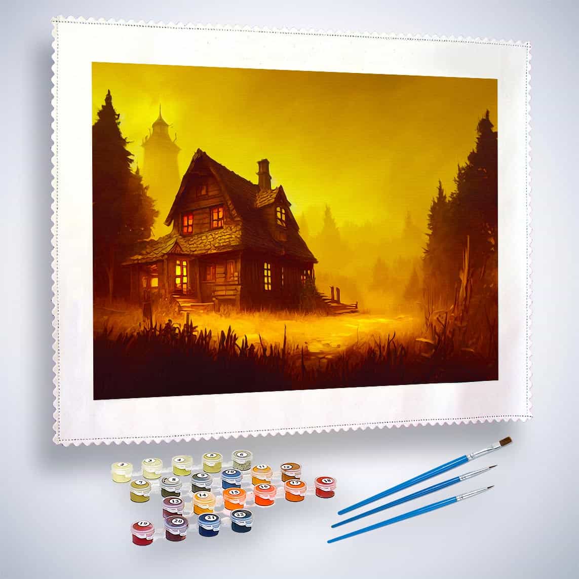 Malen nach Zahlen - Mystisches Haus - hochwertige Leinwand - Halloween, Horizontal, Landschaft