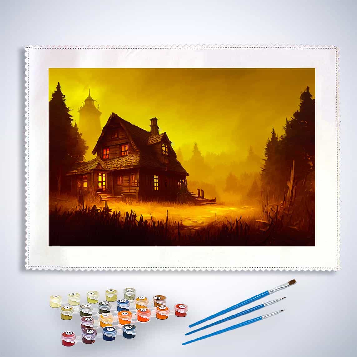 Malen nach Zahlen - Mystisches Haus - hochwertige Leinwand - Halloween, Horizontal, Landschaft