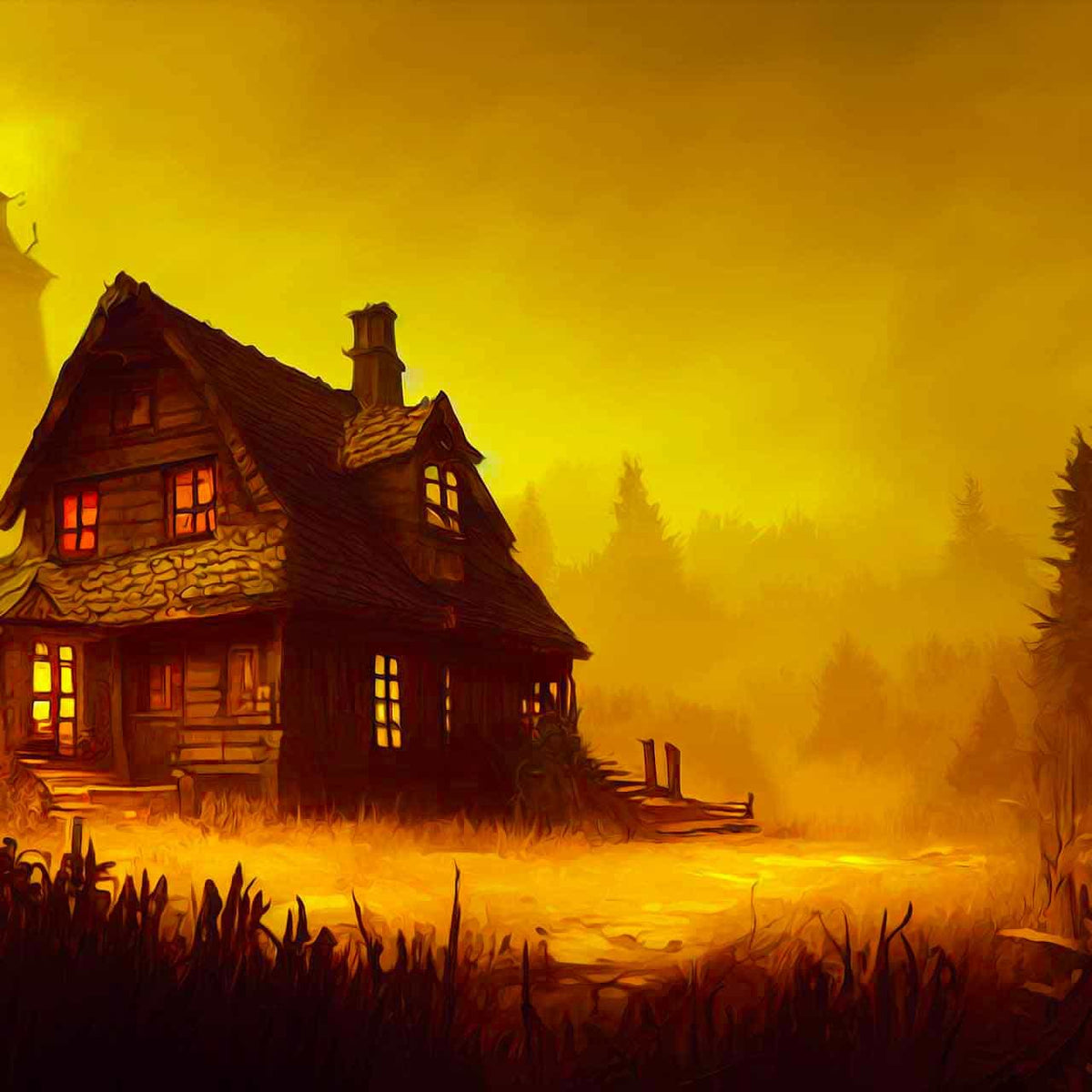 Malen nach Zahlen - Mystisches Haus - hochwertige Leinwand - Halloween, Horizontal, Landschaft