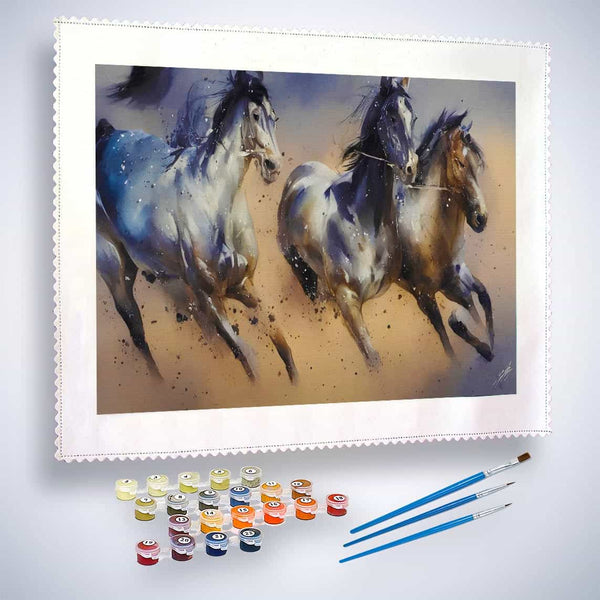 Malen nach Zahlen - Pferde im Galopp - hochwertige Leinwand - Horizontal, Pferde, Tiere