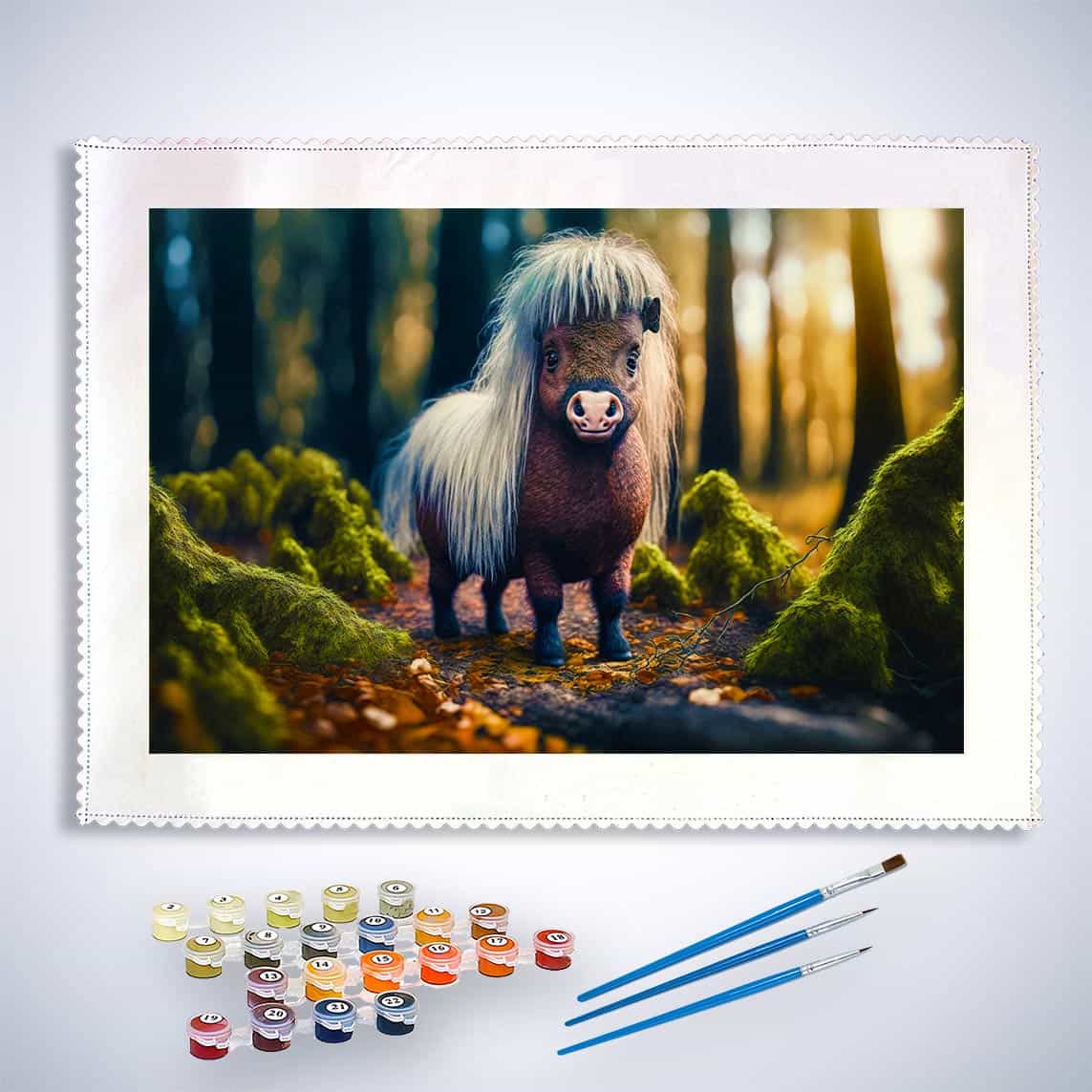 Malen nach Zahlen - Kleines Pony im Wald - hochwertige Leinwand - Horizontal, Pferde, Tiere